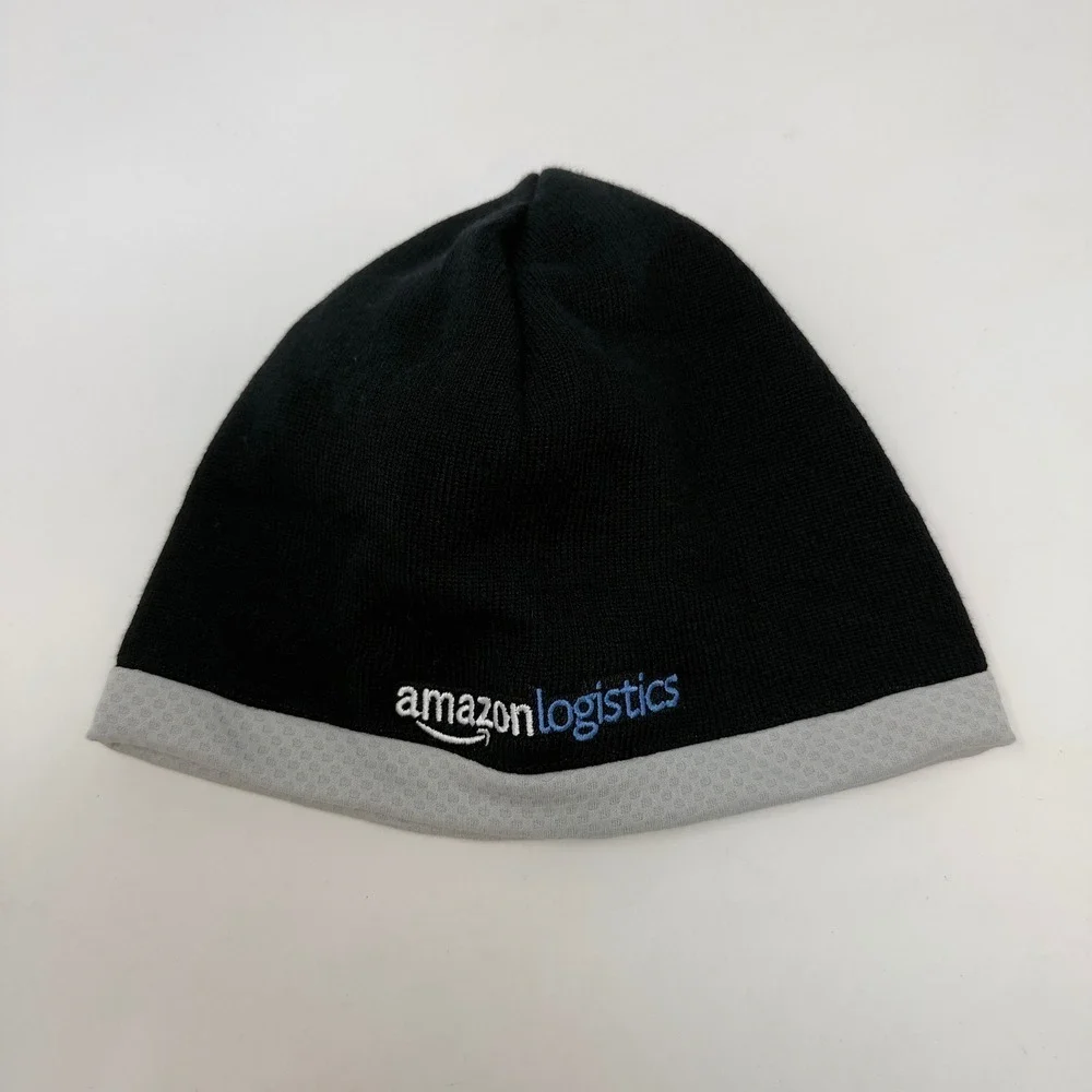 Amazon Logistics Black Knit Beanie Hat Reflective Gray Band Sport-Tek